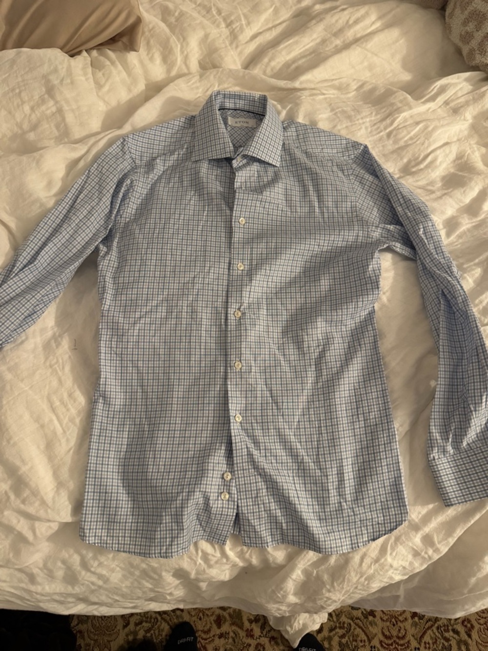 Eton Blue Checked Dress Shirt